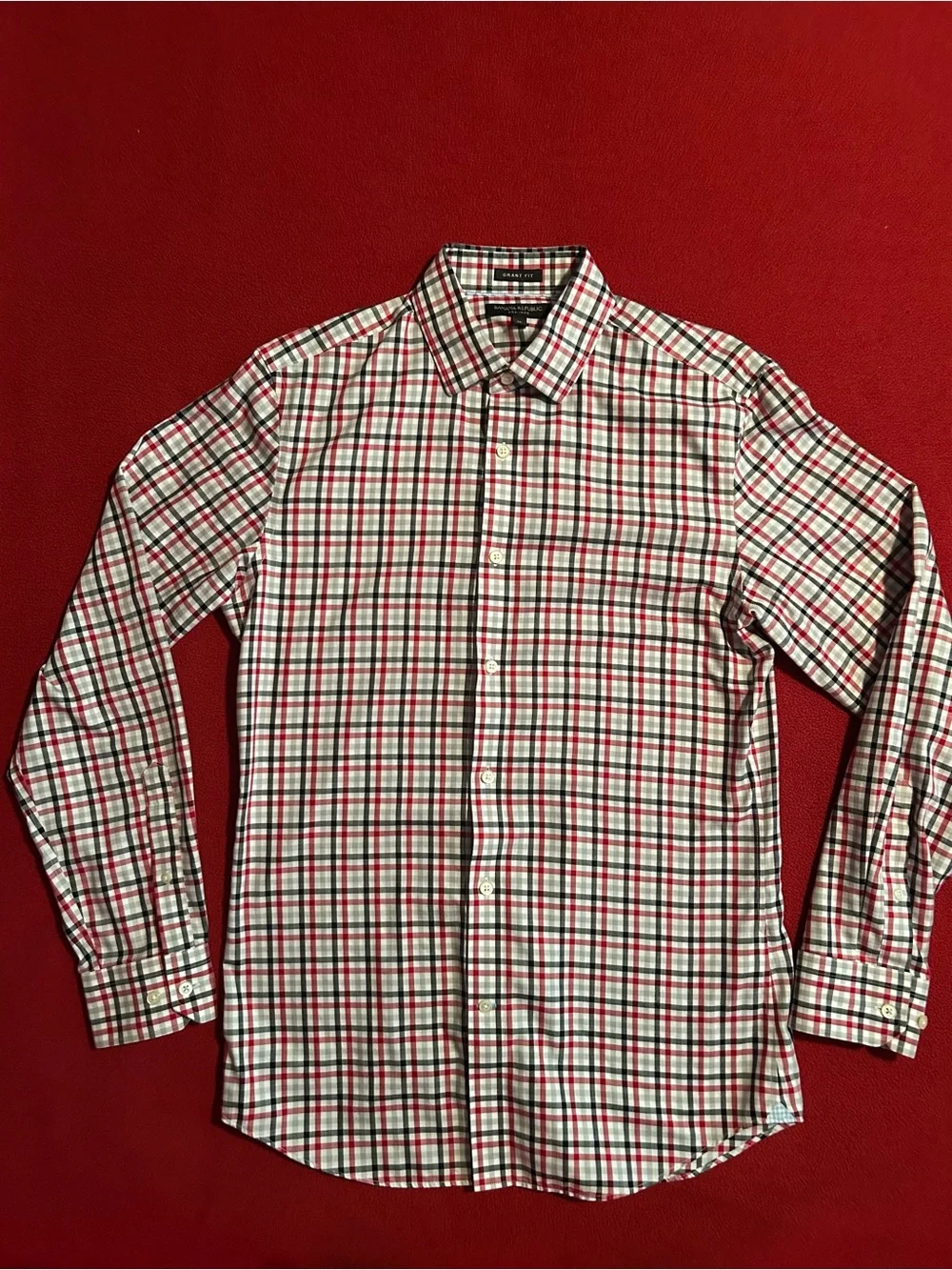 Banana Republic Red, Black & White Plaid Dress Shirt
